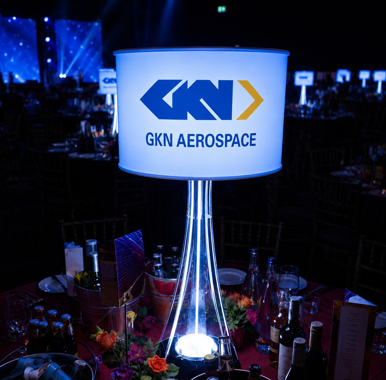 GKN Aerospace illuminated drum lampshade table centrepiece