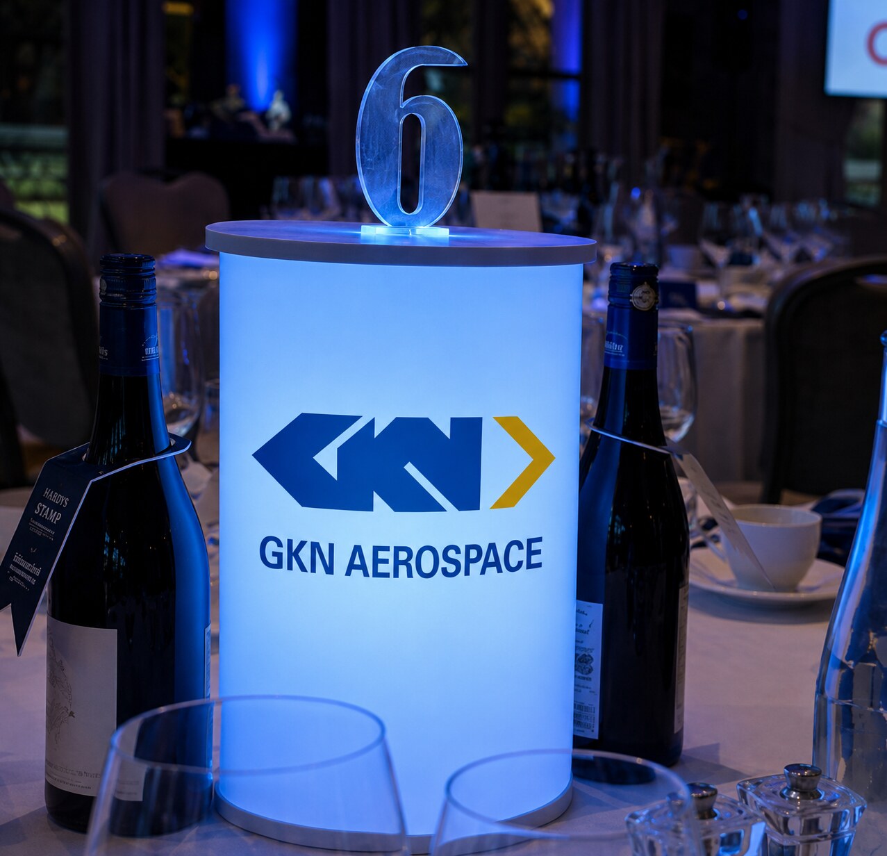 GKN Aerospace illuminated table number centrepiece