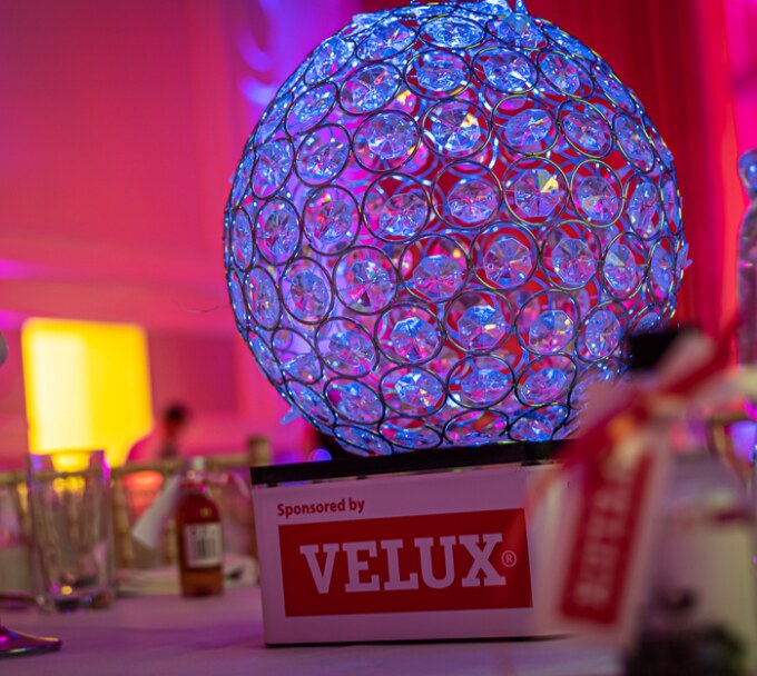 VELUX sponsored illuminated crystal ball table centrepiece